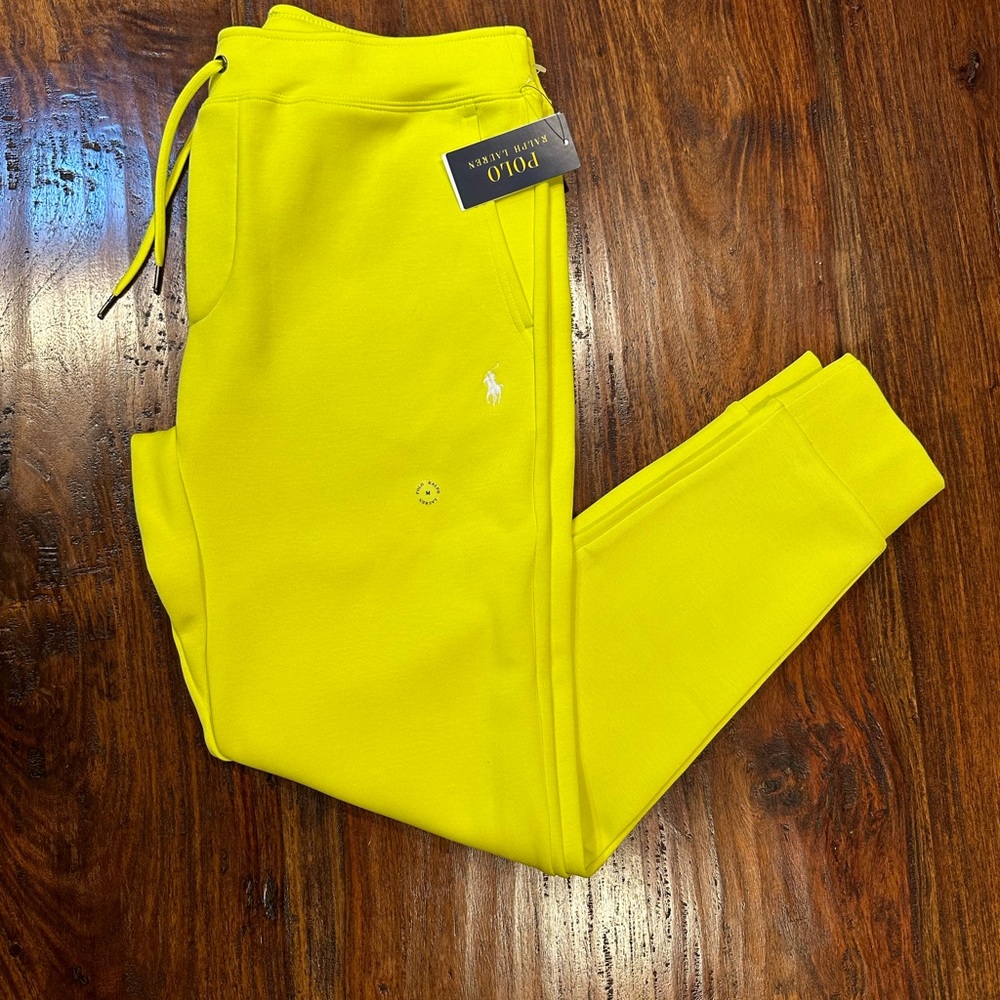 NWT! Polo Ralph Lauren Men's Laser Yellow Double Knit Jogger Pants Size M - Picture 7 of 11